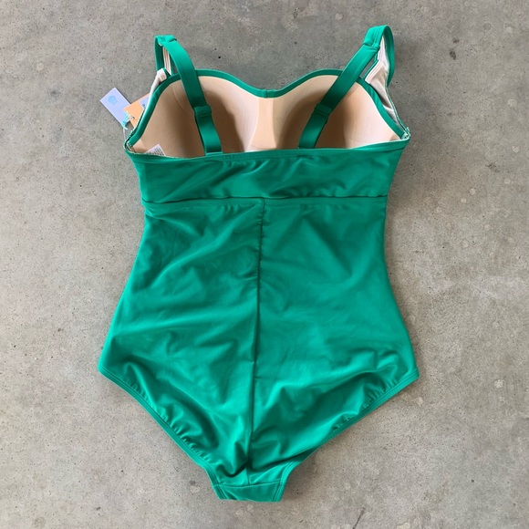 NWT NEW Kona Sol Green Full Coverage One Piece Tummy Control Swimsuit LG 12/14 - Picture 8 of 15